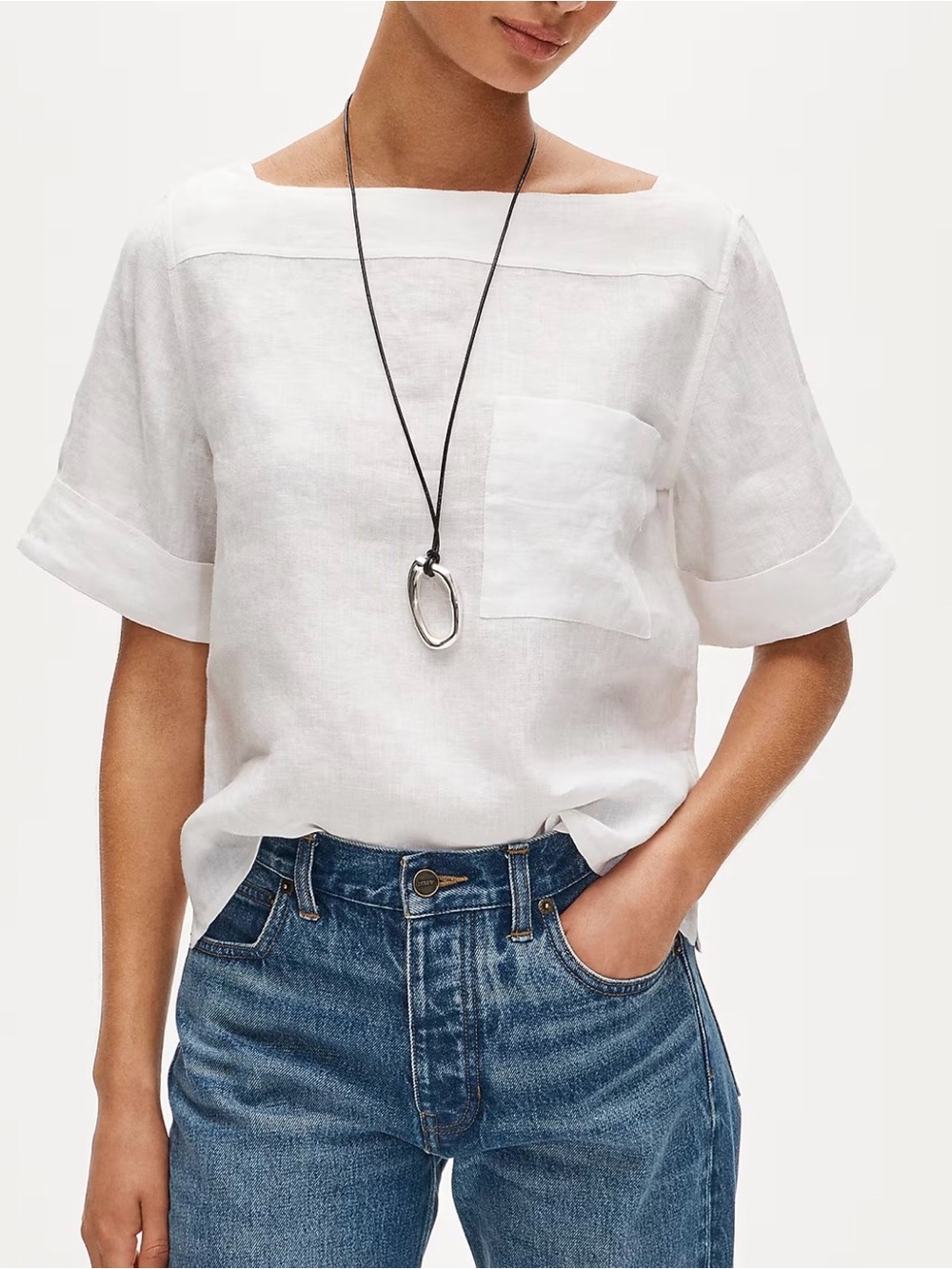 J. Crew White Linen Short Sleeve Pocket Tee
